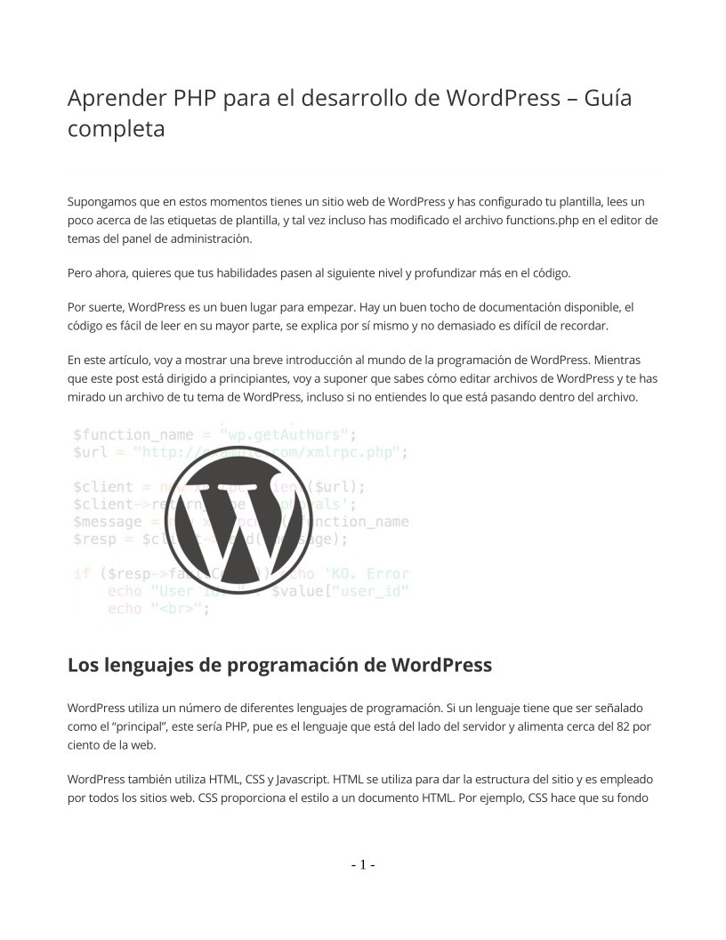 Imágen de pdf Aprender PHP para el desarrollo de WordPress - Guía completa